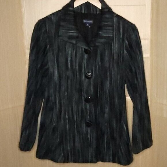 Travelsmith Womens Green Blue Wool Feel Heavyweight Large Button Jacket Medium - Picture 1 of 7